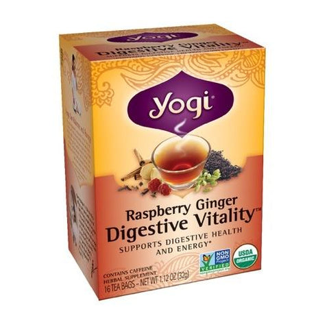 Yogi Tea Organic Raspberry Ginger Digestive Vitality 16 Bags (1 Case)