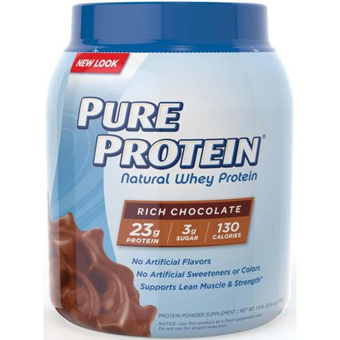 Pure Protein Whey Protein 100% Natural Rich Chocolate 1.6 Lb